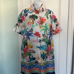 Vibrant & Colorful Vilagallo Tropical 100% Cotton Buttondown Dress